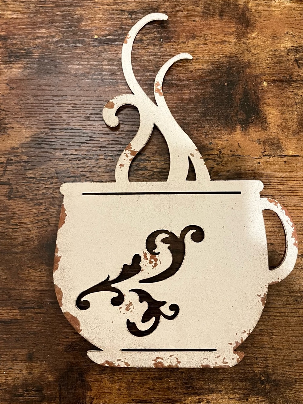 Decorative Cream Coffee Cup Wall Accent - Rustic Home Kitchen Decor